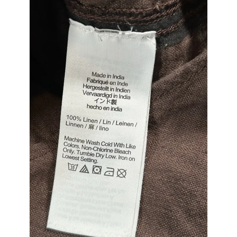 J Crew Baird McNutt Irish Linen Shirt Womens Medium Relaxed Fit Brown Button-Up